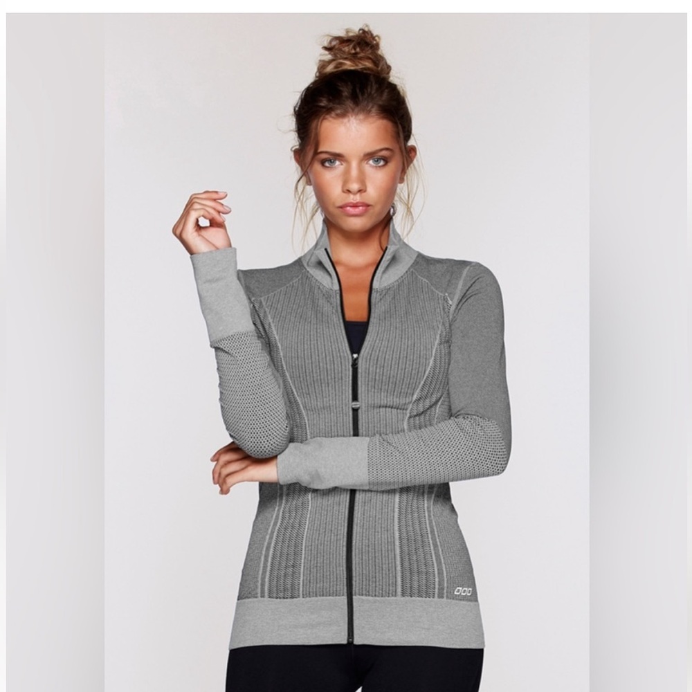 Lorna Jane Active Living Izzy Seamless Zip Through Gray Fitted Jacket Size S